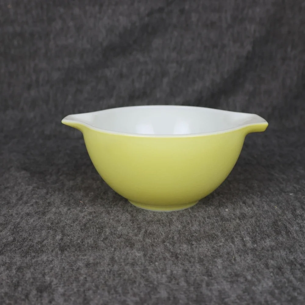 Vintage Pyrex Yellow Small Cinderella Mixing Bowl Double Spout Glass USA Kitchen